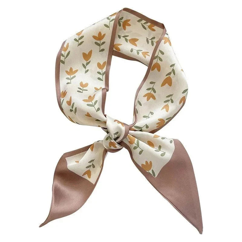 Elegant khaki and nude silk scarf hair band with vintage-inspired design