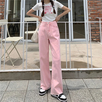 Premium cotton denim high-waist wide-leg trousers in a flattering, figure-hugging silhouette