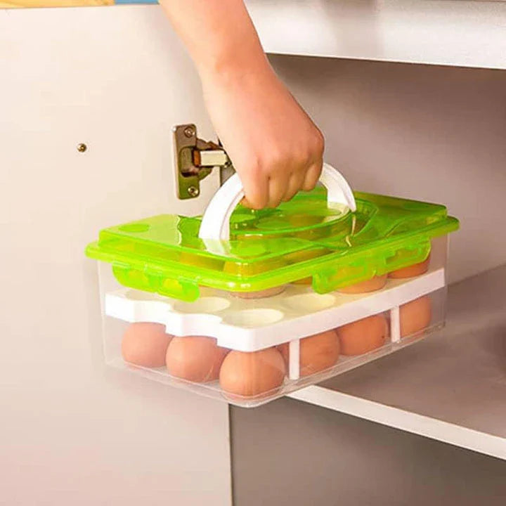 Spacious 2-Tier Plastic Egg Storage Box in Pink - Premium Egg Holder for Organised UK Kitchens