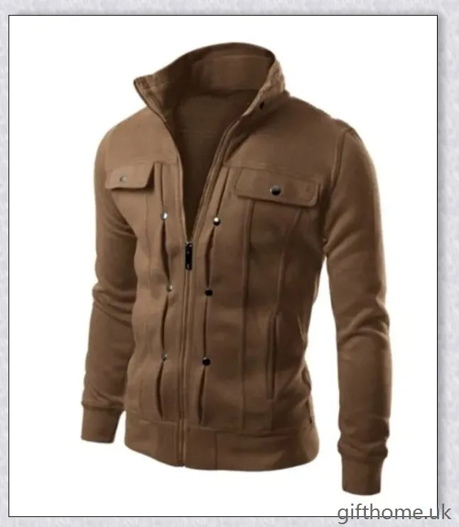 A stylish cardigan jacket made of a blend of polyester and cotton, offering a comfortable and versatile design for everyday wear.