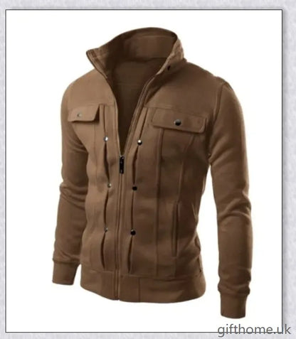 A stylish cardigan jacket made of a blend of polyester and cotton, offering a comfortable and versatile design for everyday wear.