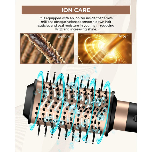 Professional 4-in-1 Hair Styling Brush with detachable attachments and negative ion technology for smooth, frizz-free results
