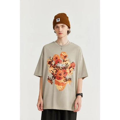 Trendy metallic sunflower print t-shirt in black and khaki colours, made from soft and breathable cotton fabric