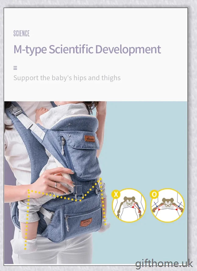 Ergonomic front-facing baby carrier with padded waist strap, lumbar support, and versatile wearing options for comfortable, secure travel with your little one.