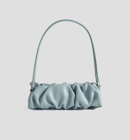 Pleated fashion one-shoulder diagonal handbag in various colours including white, yellow, green, black, and light blue