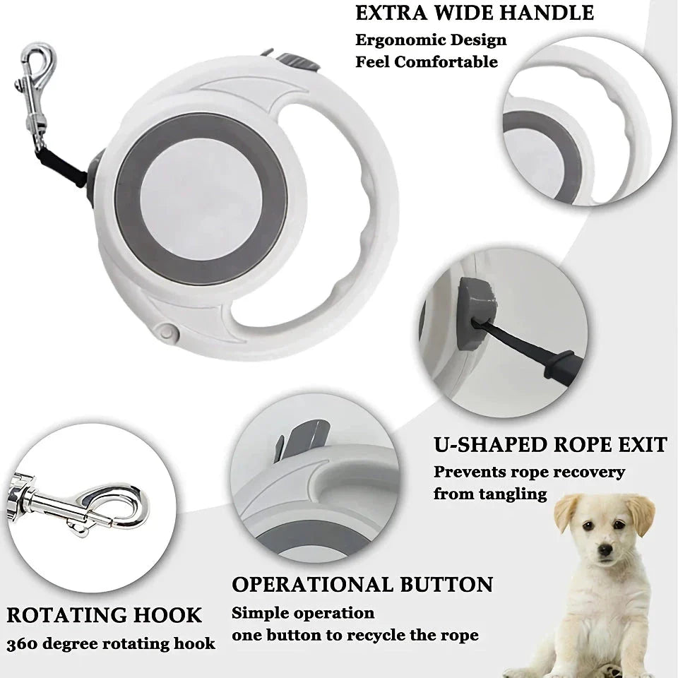 Premium 5m retractable dog leash with anti-slip handle and one-handed brake for small to medium dogs