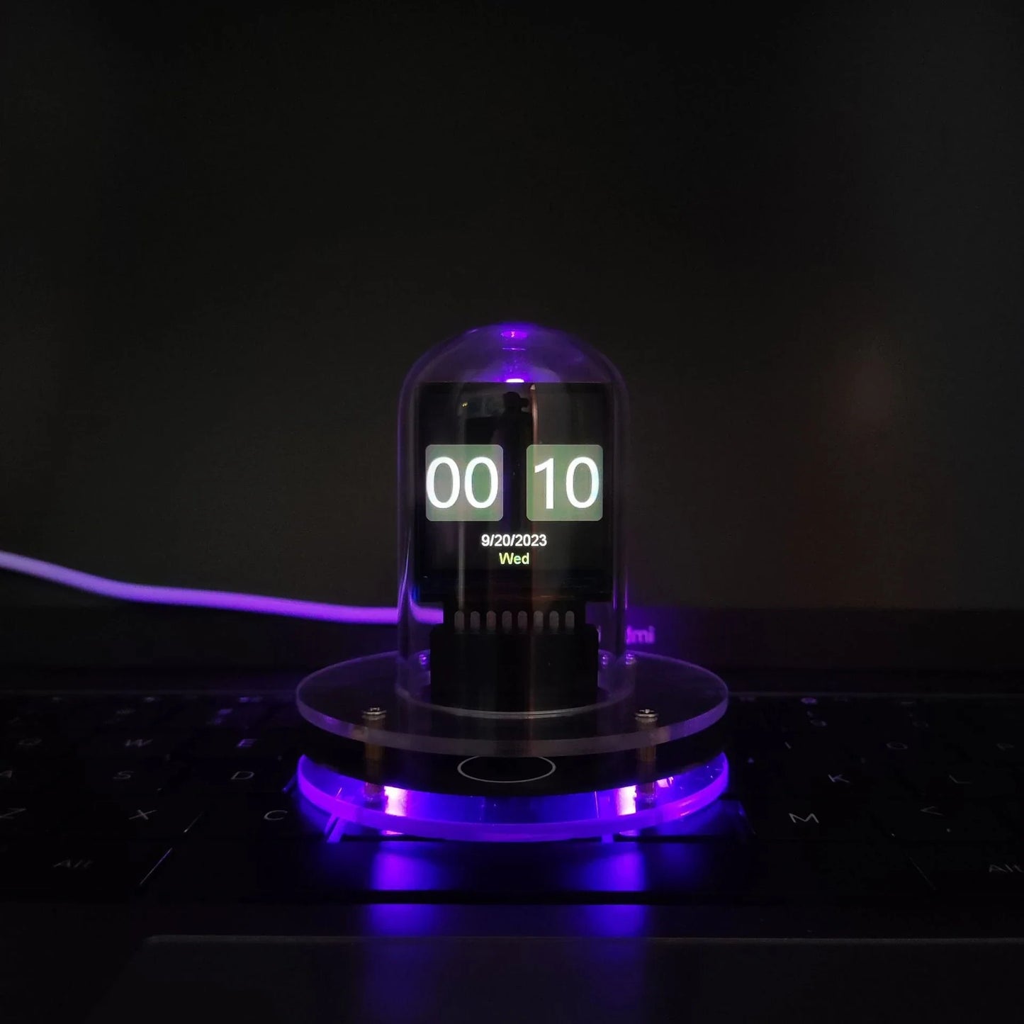 Meteorological Black and White RGB Mini TV Desktop Ornament with vibrant lighting effects and compact design