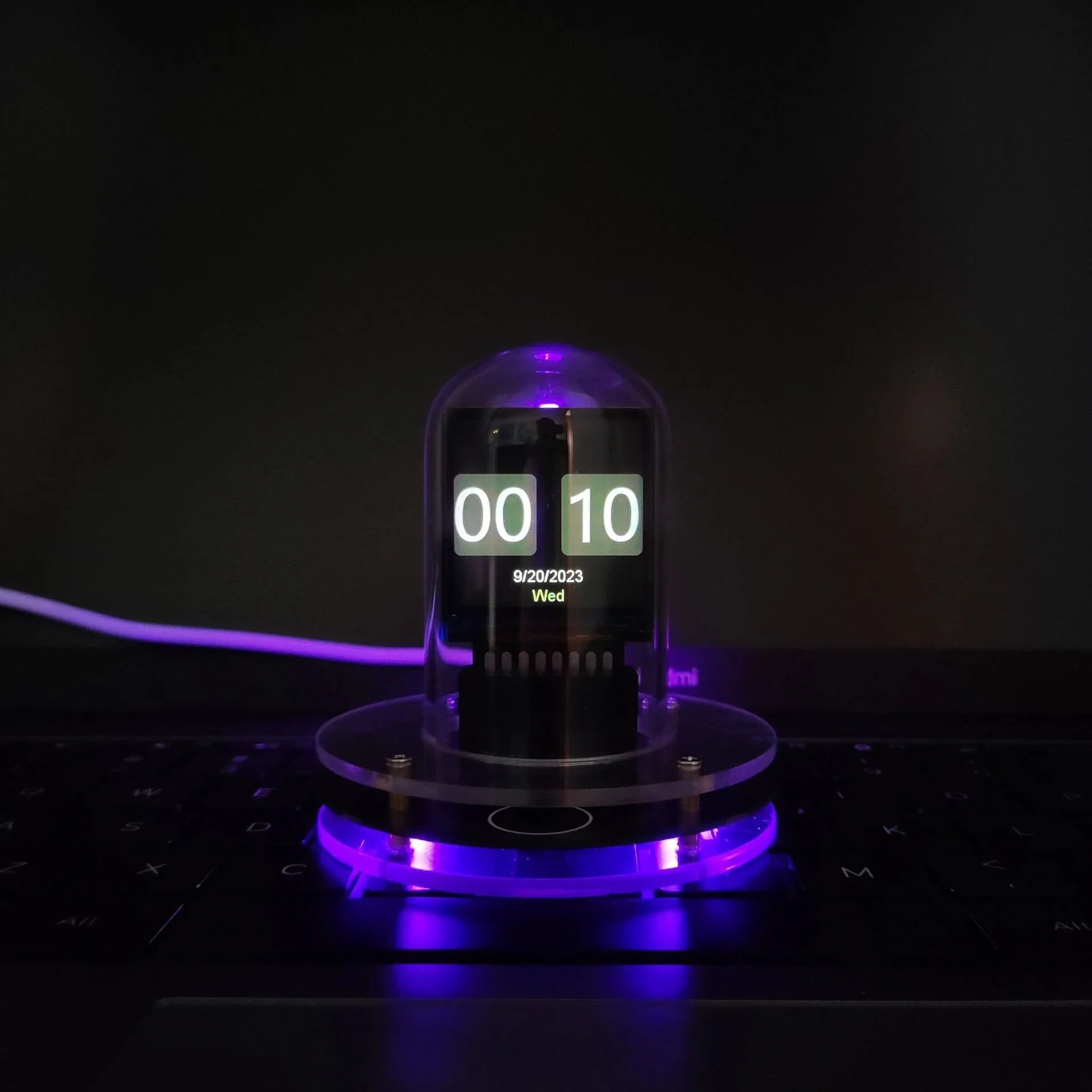 Meteorological Black and White RGB Mini TV Desktop Ornament with vibrant lighting effects and compact design