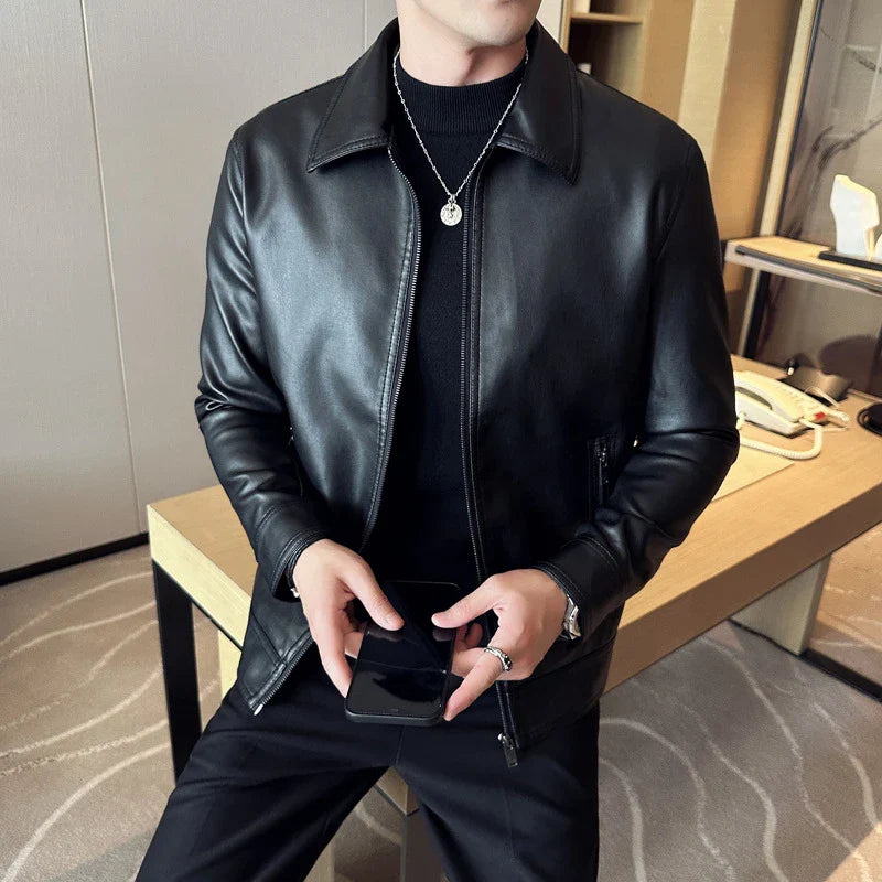 Premium Lightweight Business Jacket with Leather Lapels - Stylish and Versatile Outerwear for the Modern Gentleman