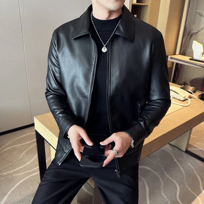 Premium Lightweight Business Jacket with Leather Lapels - Stylish and Versatile Outerwear for the Modern Gentleman