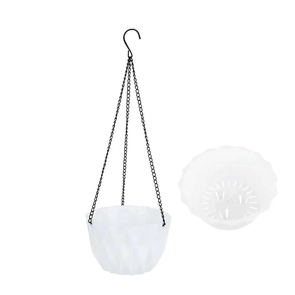 Modern white polyresin wall-mounted flower planter with sleek, contemporary design