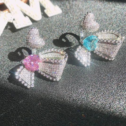 Stylish asymmetric zirconium butterfly ring with micro-studded design, a fashionable accessory for women