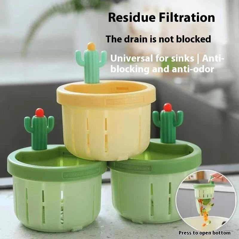 Elegant green cactus-inspired sink filter basket with effective debris trapping capabilities