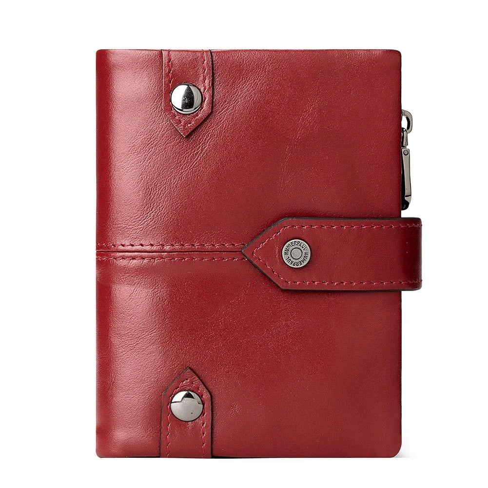 Premium British leather wallet in red, black, and brown colours with a minimalist, sophisticated design