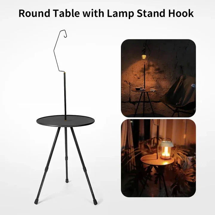 Adjustable Ultralight Portable Camping Round Table with Light Stand - Premium and Durable Outdoor Furniture for Camping, Picnics, and More