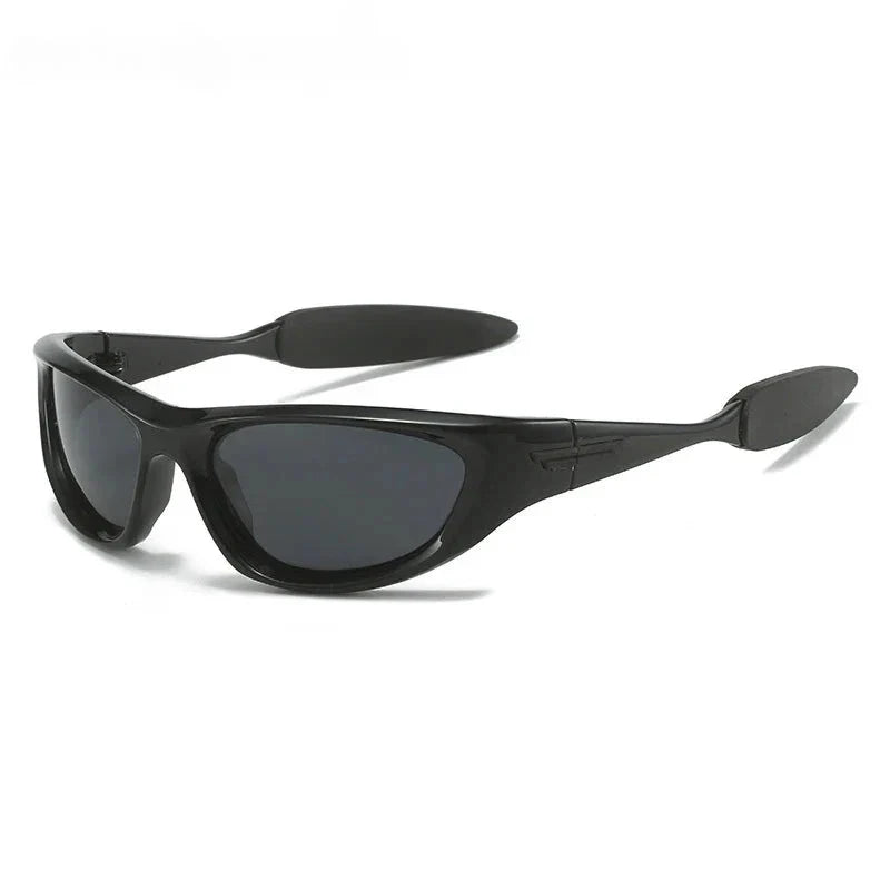 Pair of premium polarized cat eye sports sunglasses with blue-gray frames and lenses