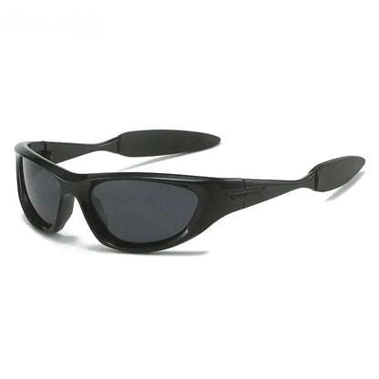 Pair of premium polarized cat eye sports sunglasses with blue-gray frames and lenses