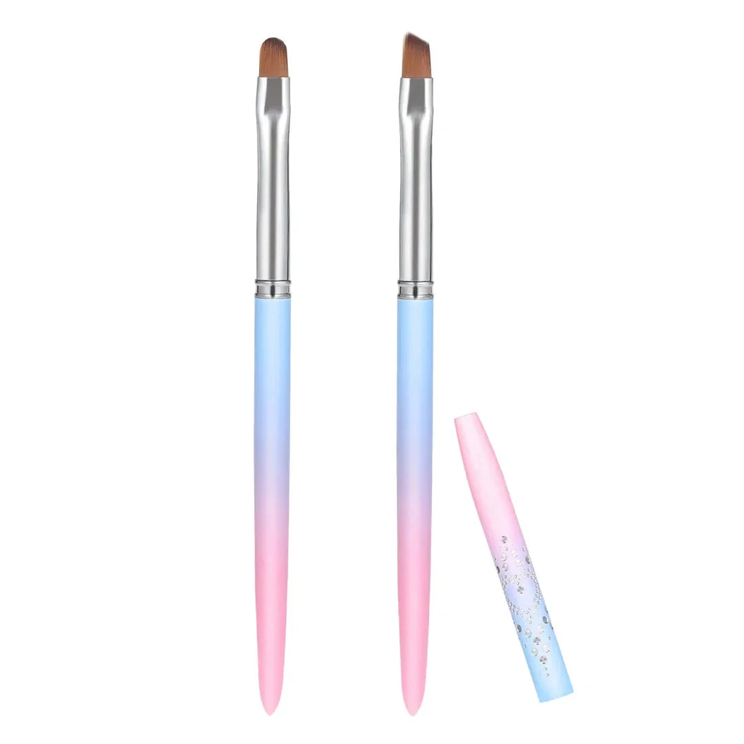 Premium nylon nail art brushes with round and angled heads for precise painting and clean-up