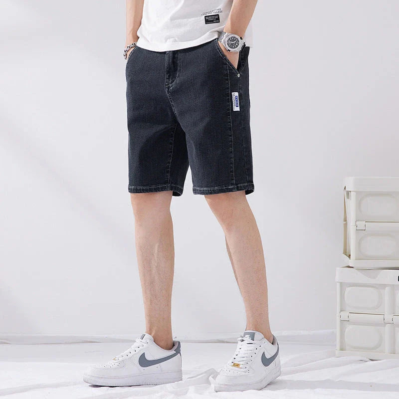 Premium straight-leg capri trousers in black, grey, blue grey, and light blue colours, featuring an elastic waistband and a durable, wrinkle-resistant fabric blend.