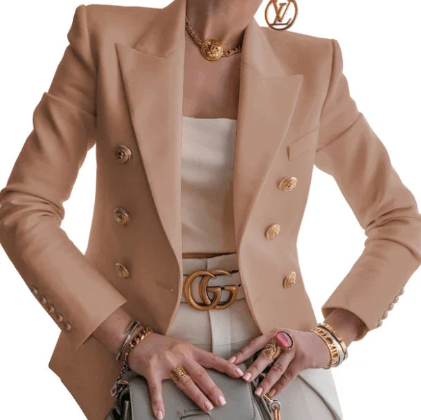 Tailored casual blazer in khaki colour, featuring a sophisticated and versatile design for women