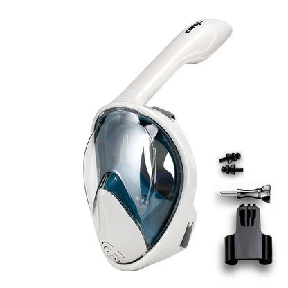 Premium full face anti-fog snorkel mask with wide 180-degree viewing and adjustable camera mount