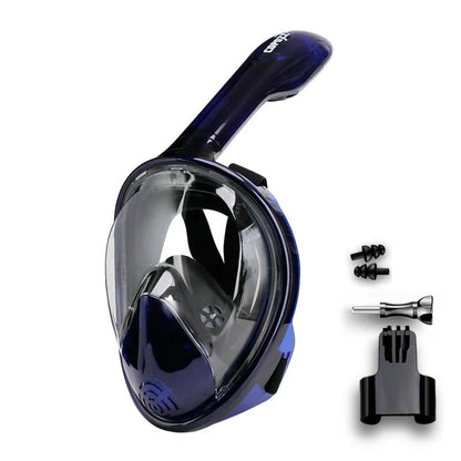 Premium full face anti-fog snorkel mask with wide 180-degree viewing and adjustable camera mount