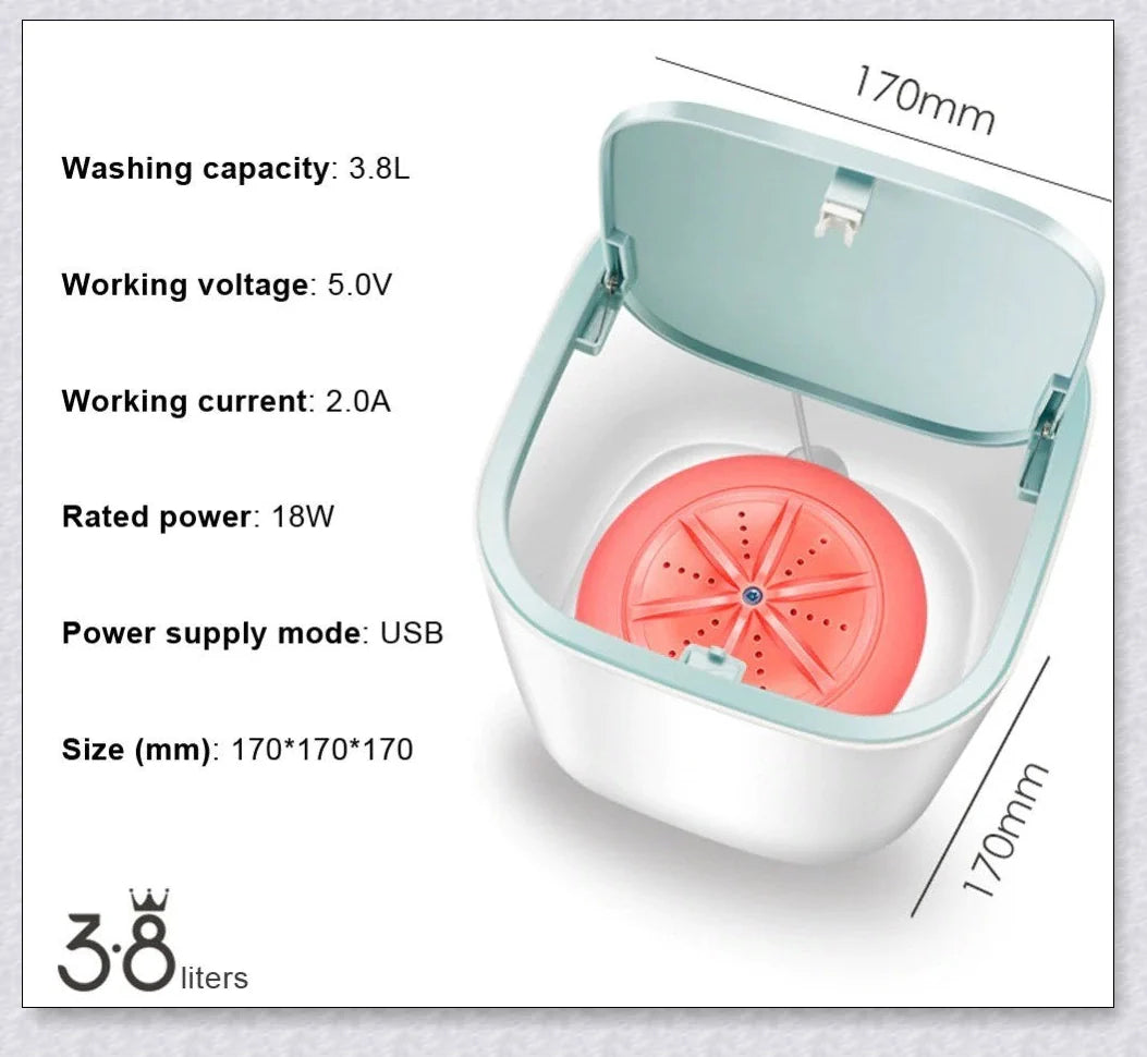 Compact, portable washing machine with customisable water levels and high-power cleaning capabilities