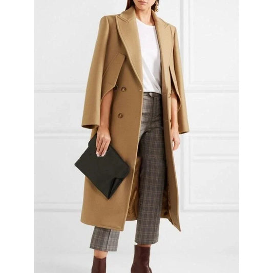 A stylish, slimming trench coat for women made from a luxurious blend of wool, cotton, and polyester.