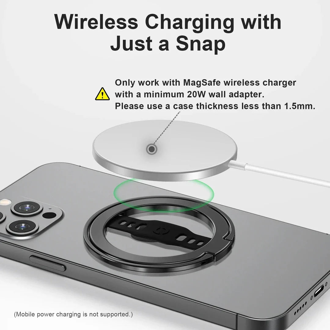Sleek and secure MagSafe compatible wireless charging phone grip in black colour