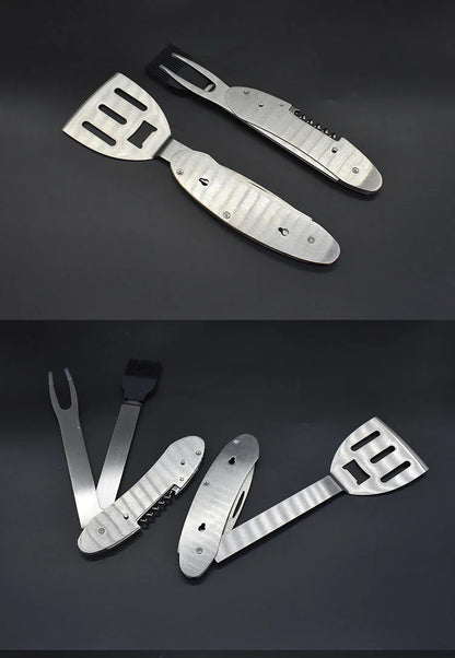 Premium 5-in-1 barbecue multi-tool with stainless steel construction and versatile grilling accessories
