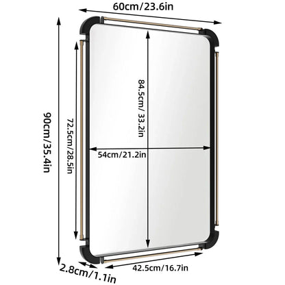 Vintage Industrial Black Metal Pipe Wall Mirror - Rectangular mirror with distressed metal pipes for a timeless, retro look