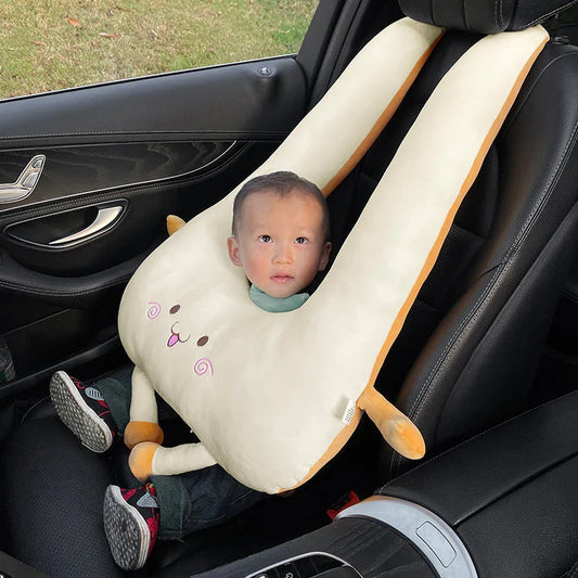 Cute animal print U-shaped travel pillow with soft, supportive design for children's comfort and relaxation during travel