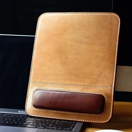 Premium PU Leather Wrist Rest Pad in black, providing ergonomic support and a sleek appearance for desks and gaming setups