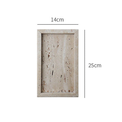 Handcrafted beige travertine marble tray with polished finish, versatile for use in vanity, kitchen, and around the home