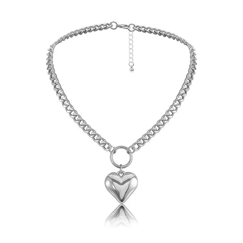 Edgy punk choker necklace with a heart pendant made of durable iron alloy for a fashionable and long-lasting accessory