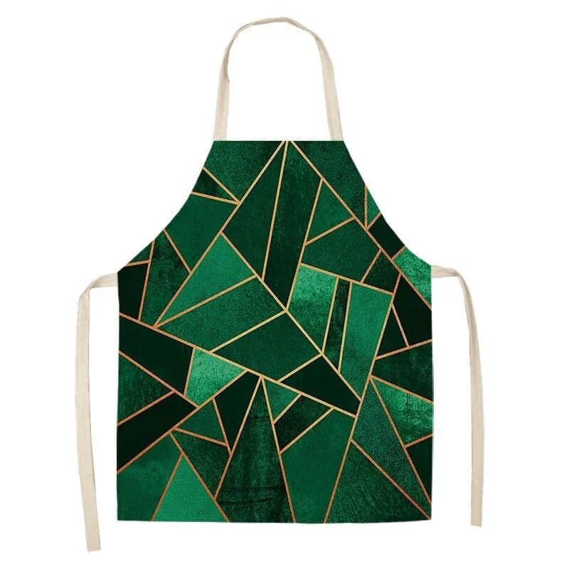 Geometric printed kitchen apron in a stylish design for discerning home chefs in the UK