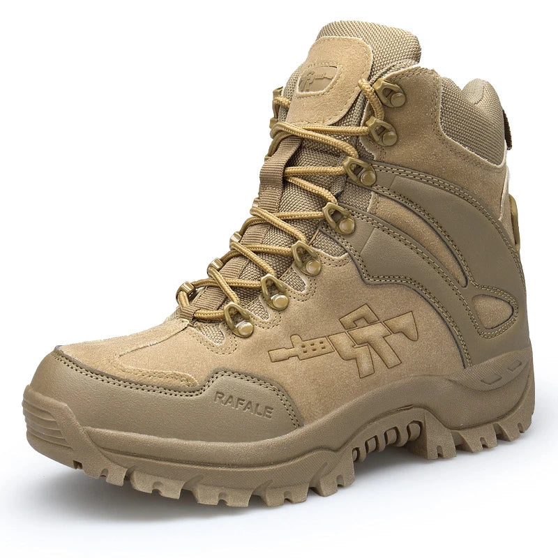 Sturdy, high-performance outdoor combat boots with premium double-sided velvet and leather construction for rugged adventures