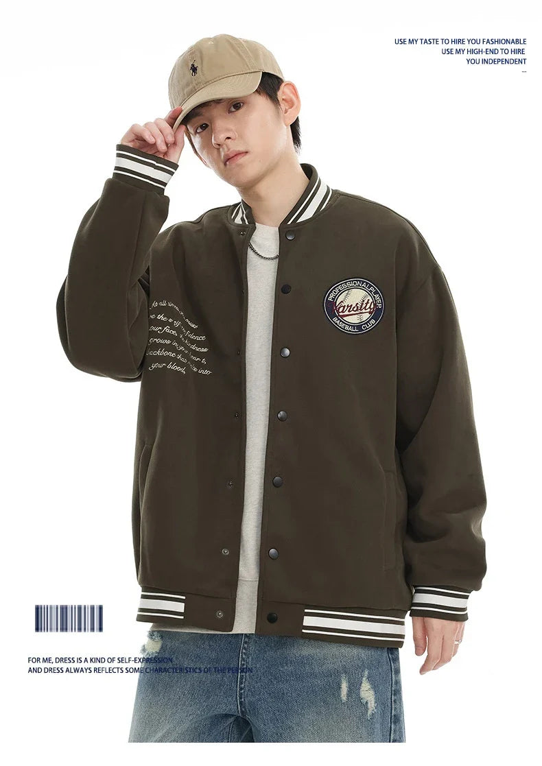 American Retro Embroidered Baseball Jacket with Vintage-Inspired Design and Relaxed Fit