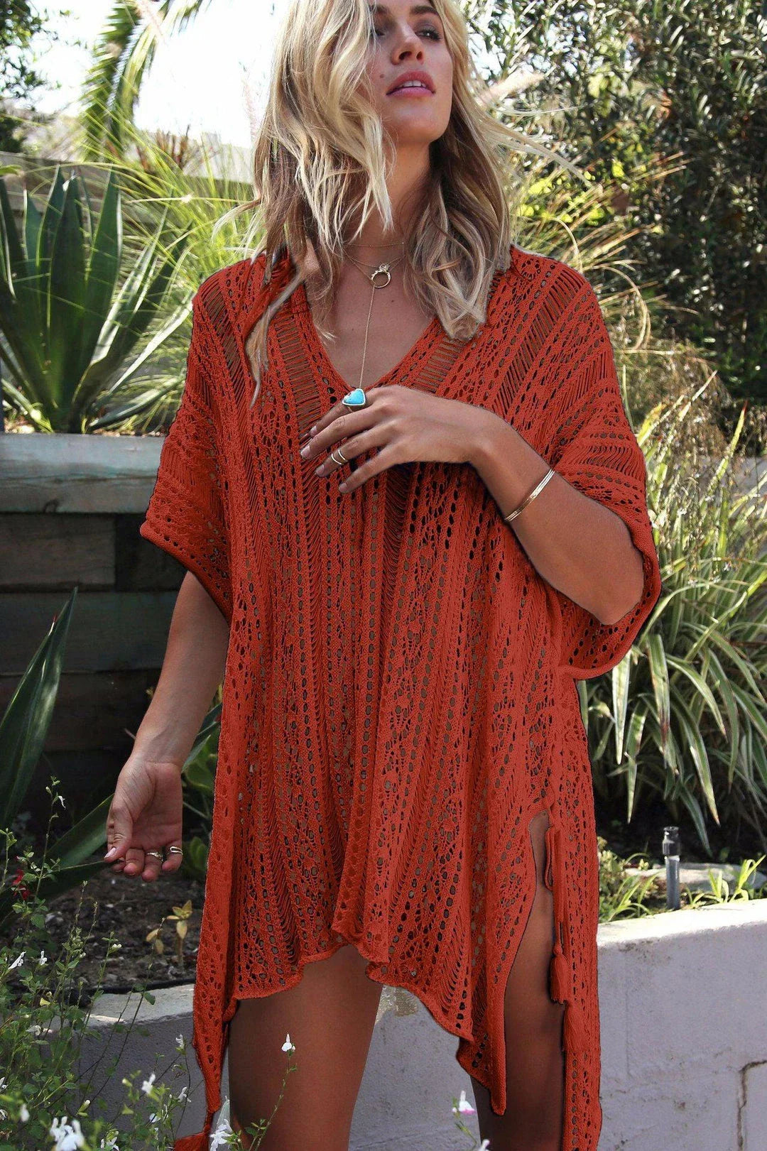 Premium knitted bikini blouse with unique hollow thread design, soft and breathable fabric, and flattering loose silhouette for effortless British summer style