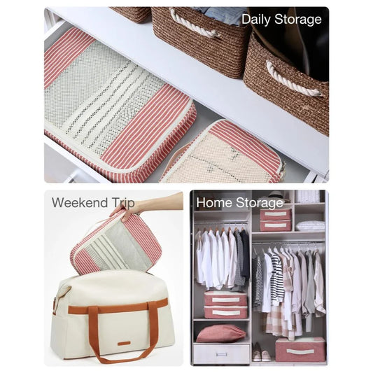 Eco-Friendly Foldable Travel Packing Cubes in Red, 6-Piece Set for Organised Packing