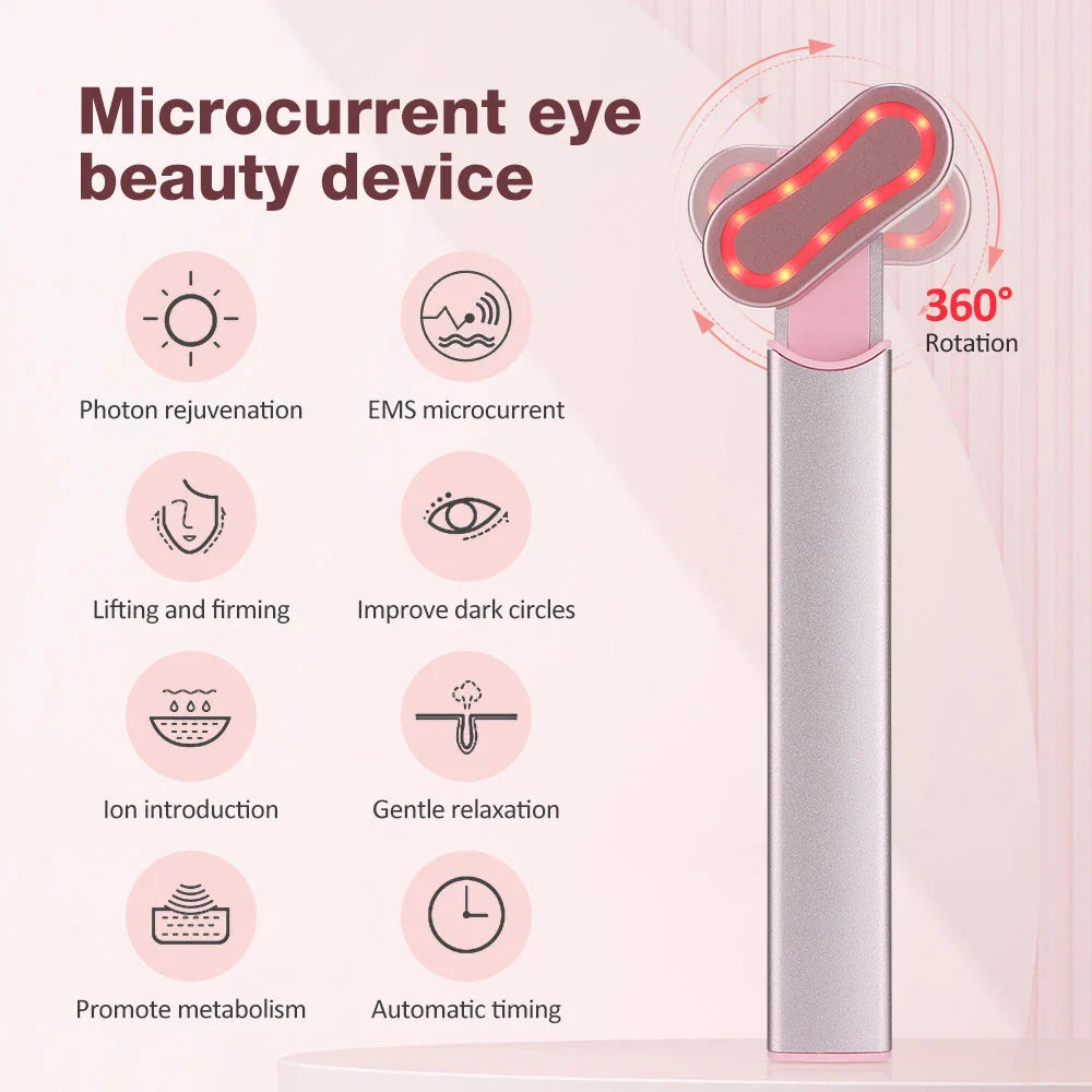 EMS Eye Beauty Device with 360° rotating massage head, microcurrent technology, and warm compress therapy for rejuvenating the eye area