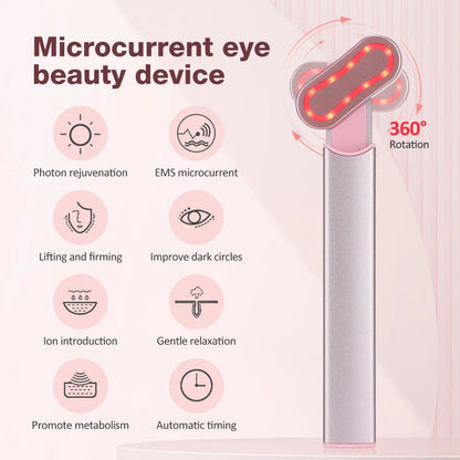 EMS Eye Beauty Device with 360° rotating massage head, microcurrent technology, and warm compress therapy for rejuvenating the eye area
