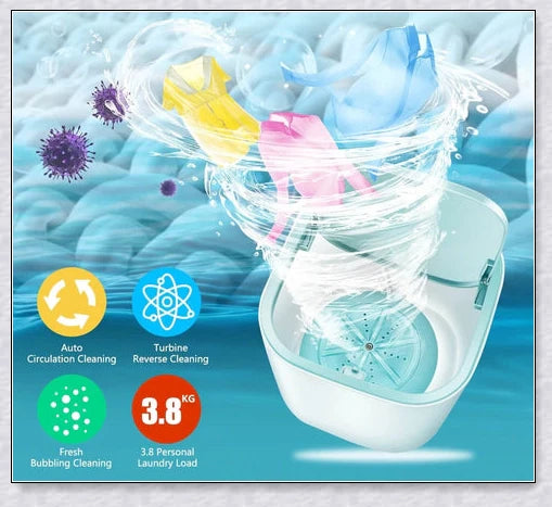 Compact, portable washing machine with customisable water levels and high-power cleaning capabilities