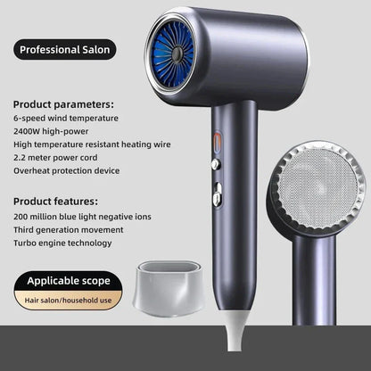 2400W Professional High-Speed Hair Dryer with Advanced Negative Ion Technology for Smooth, Frizz-Free Results