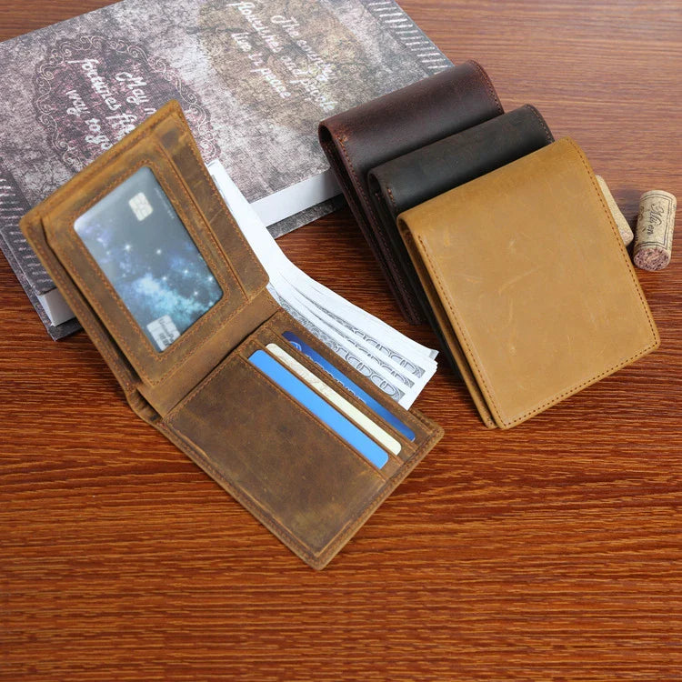 Premium short leather wallet in brown, tan, and black colours for British gentlemen