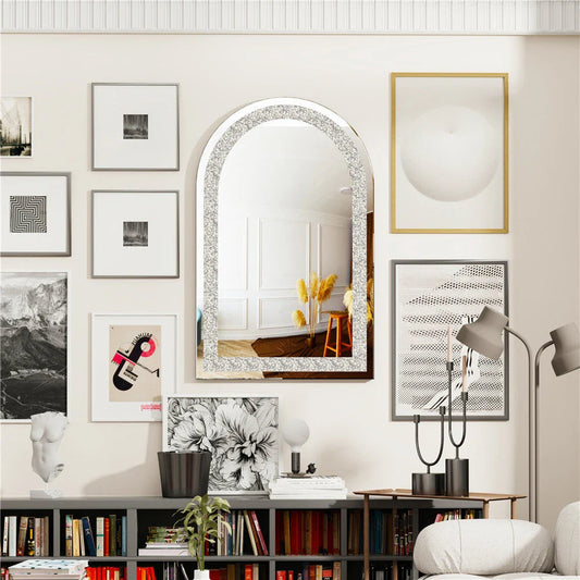 Elegant frameless crystal diamond-cut silver mirror with mesmerising sparkle, perfect for luxury home decor