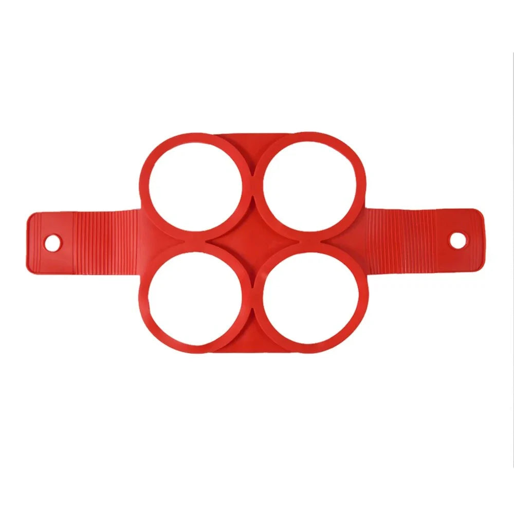 Red silicone non-stick pancake and egg mold ring for making perfectly shaped breakfast items