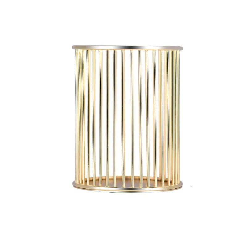 Elegant rose gold pen holder with hollow storage tube design for organising writing instruments, makeup brushes, and chopsticks