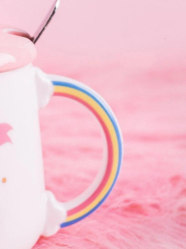 Premium ceramic unicorn coffee mug with 3D lid and stainless steel spoon for a magical daily beverage experience