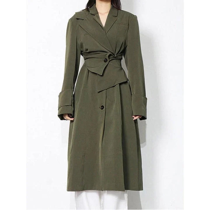 Elegant high-waist windbreaker trench coat for women with adjustable sleeves and a flattering silhouette